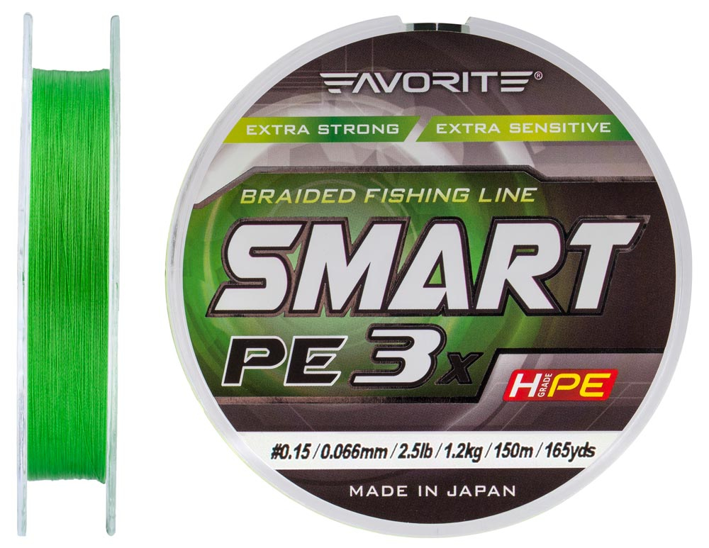

Шнур Favorite Smart PE 3x 150м (l.green) #0.15/0.066mm 2.5lb/1.2kg (арт.123416931060)