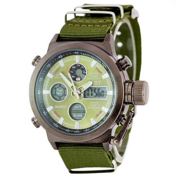 

Мужские наручные часы (3003 Black-Green Green Wristband) AMST 45 мм Серый 000018145