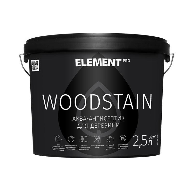 

Аква-антисептик для дерева WOODSTAIN "ELEMENT PRO" 0.75 л Орех