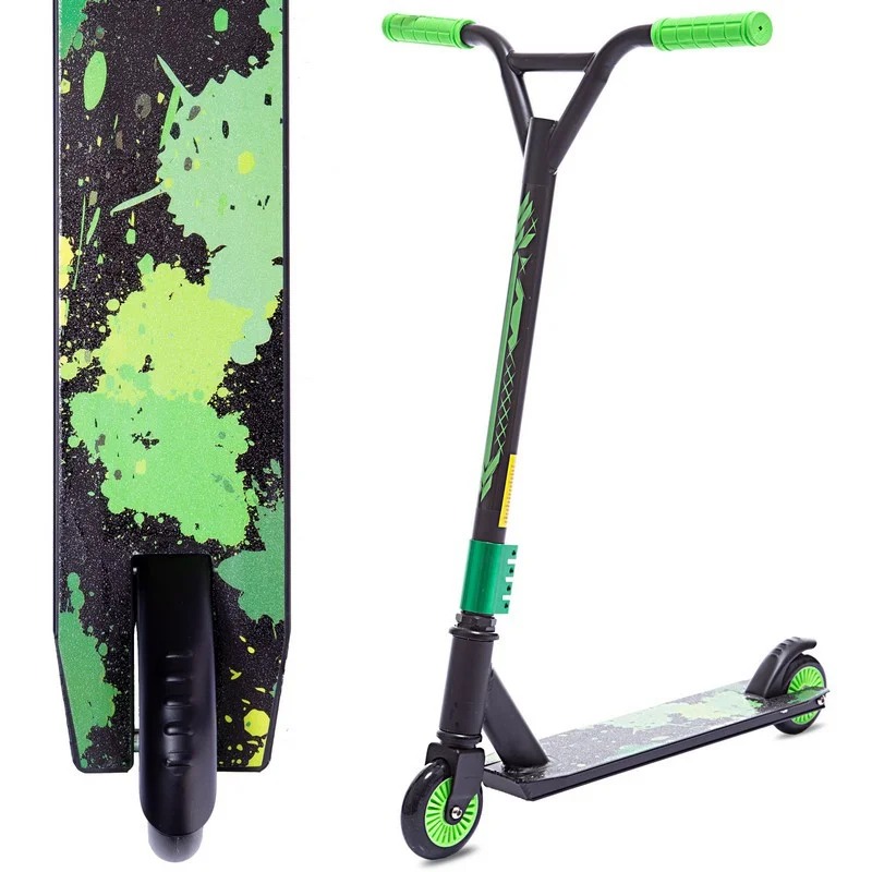 

Самокат трюковый с пластиковыми колесами черно-зеленый SK-300B