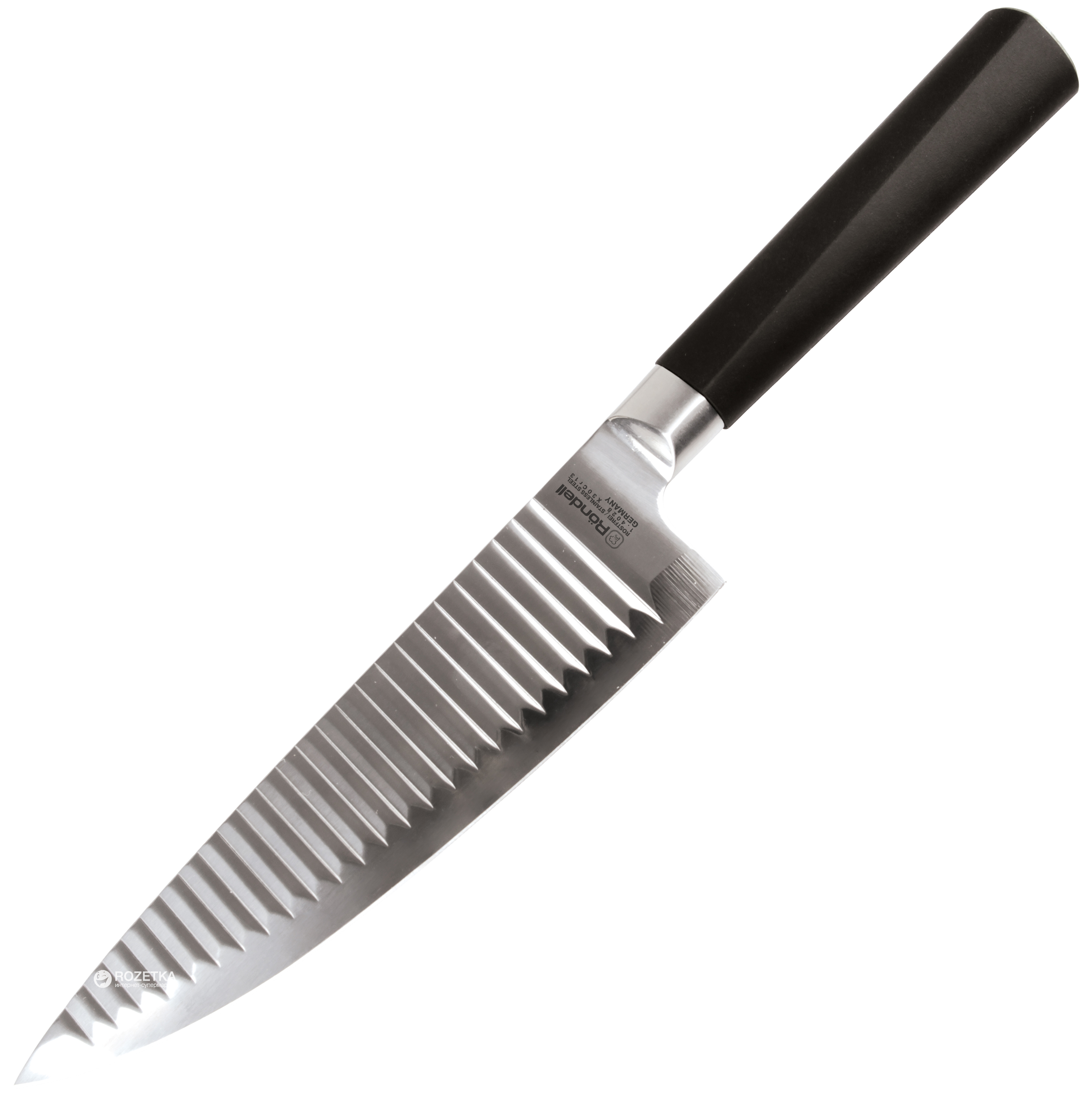 Акція на Кухонный нож Rondell Flamberg поварской 200 мм Black (RD-680) від Rozetka UA
