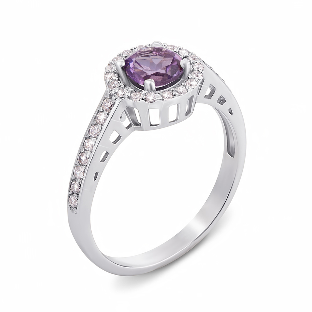 

Серебряное кольцо с аметистом и фианитами 000136092 17.5 размера