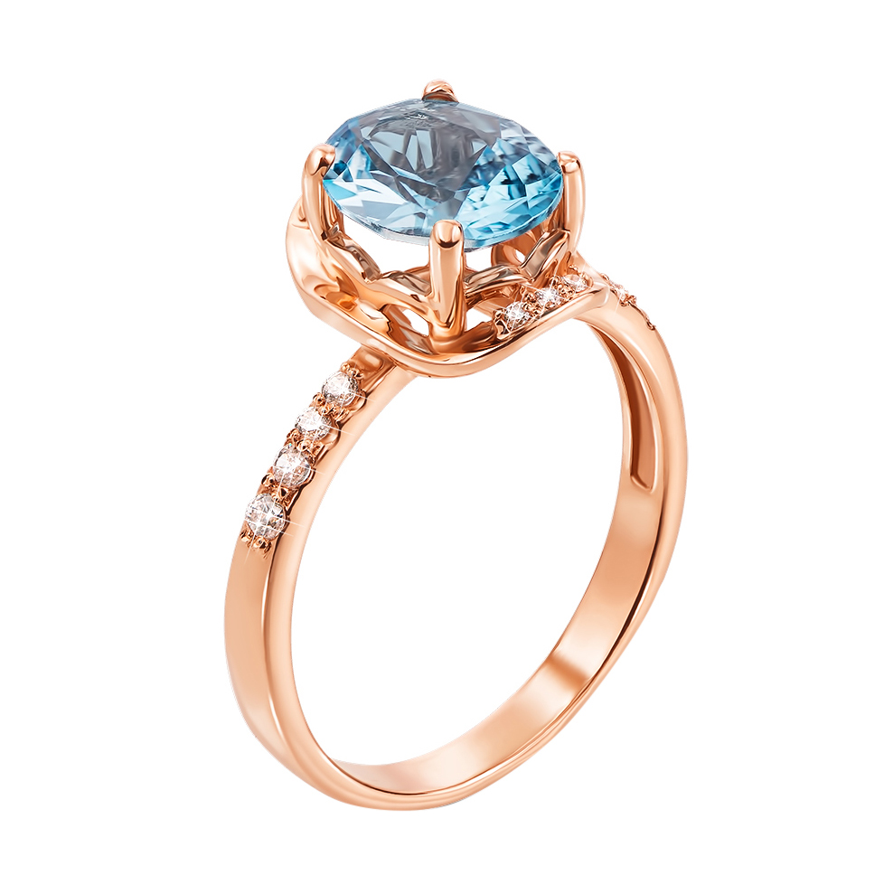 

Золотое кольцо Акулина в красном цвете с голубым топазом и фианитами 000124470 17 размера