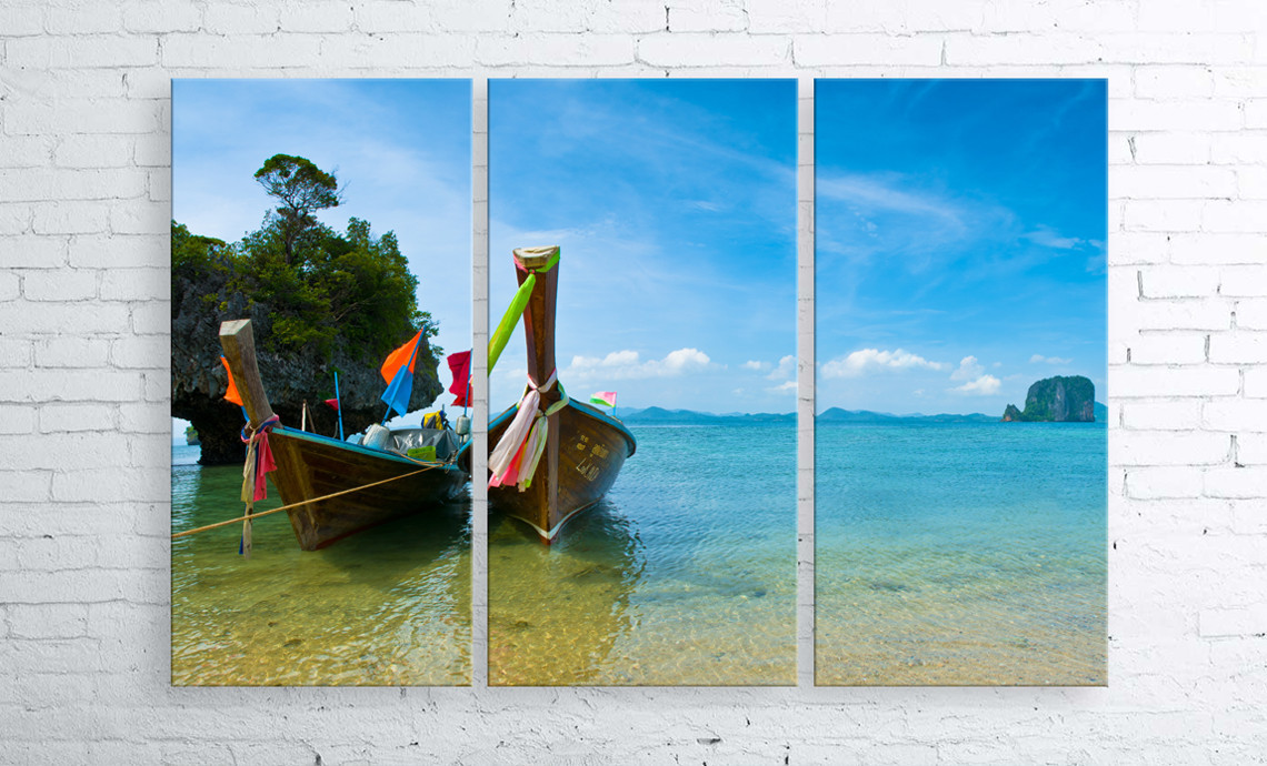 

Модульная картина на холсте 3 в 1 Тайские лодки 100х150 см