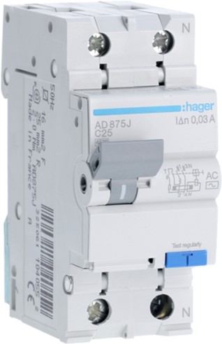 

Диференціальний автомат Hager AD875J C 25 А 4.5 кА