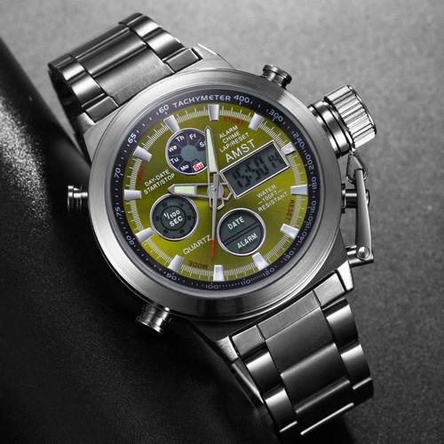 

Мужские наручные часы (3003 Black-Green Metall) AMST 50 мм Серый 000028458