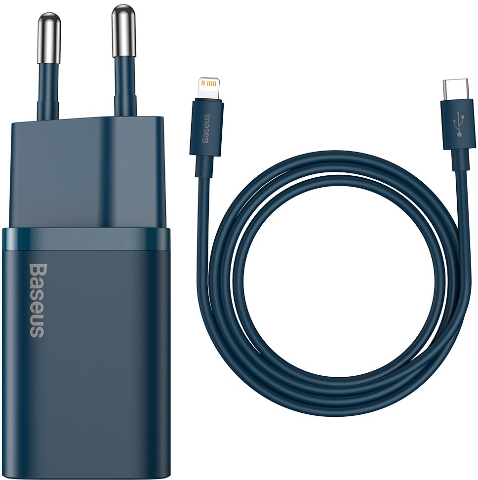 

Сетевое зарядное устройство Baseus Super Si QC PD3.0 20W Type-C 3A + Кабель 2.3A Type-C to Lightning 1м Синий