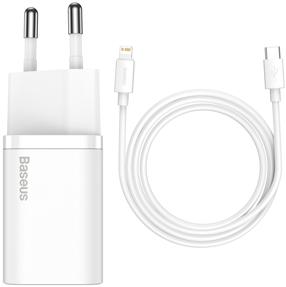 

Сетевое зарядное устройство Baseus Super Si QC PD3.0 20W Type-C 3A + Кабель 2.3A Type-C to Lightning 1м Белый