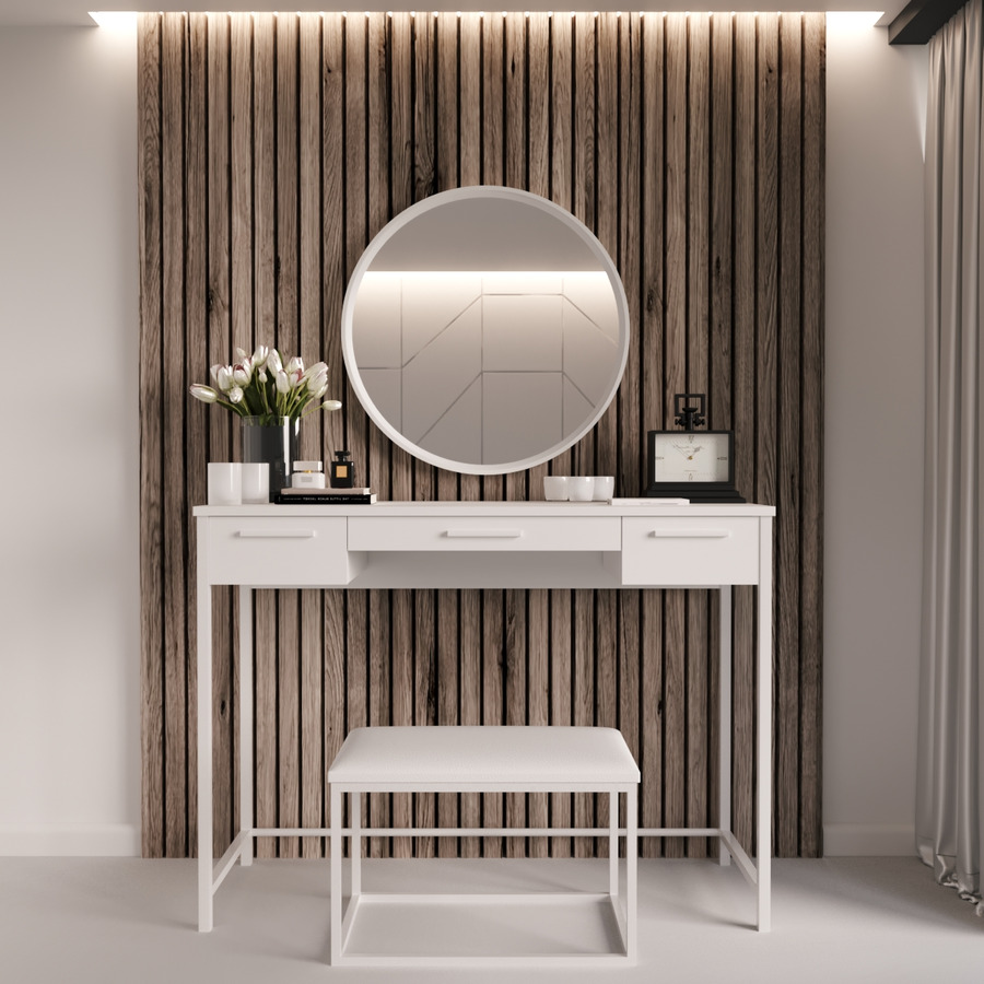 

Туалетный столик с зеркалом и банкеткой Fenster Нефертити Белый