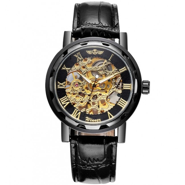 

Мужские механические часы Winner Skeleton Chocolate