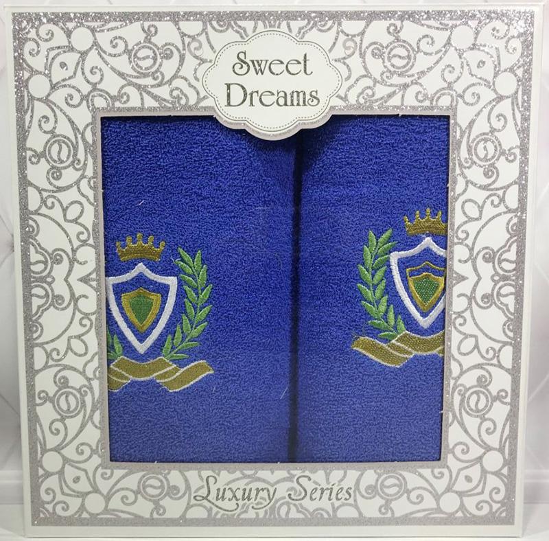 

Набор 2 махровых полотенца Sweet Dreams M1 (50х90 и 70х140см) синие с вышивкой