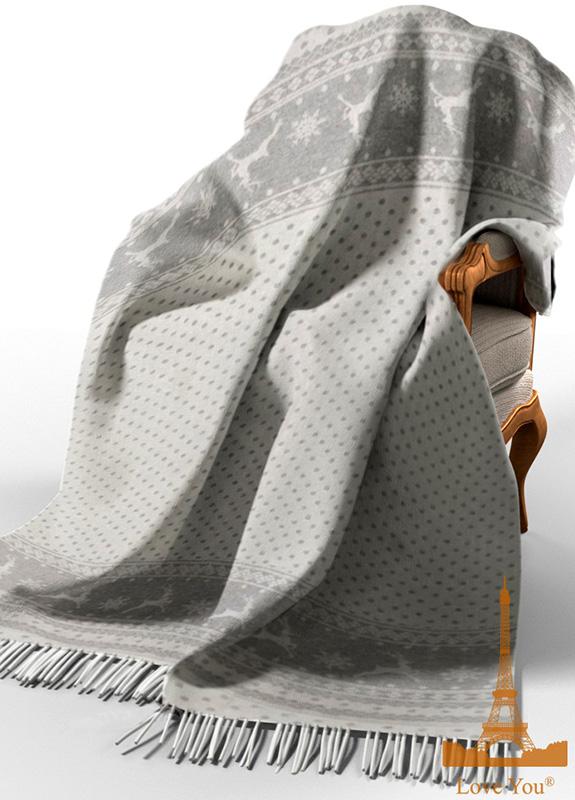 

Плед Love You Олени 140х200 серый, шерсть