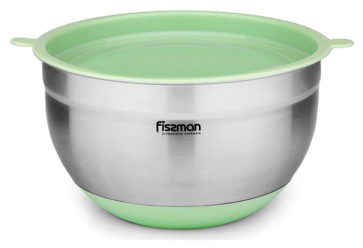 

Миска Fissman MIRABELLE 3л из нержавеющей стали с салатовой пластиковой крышкой