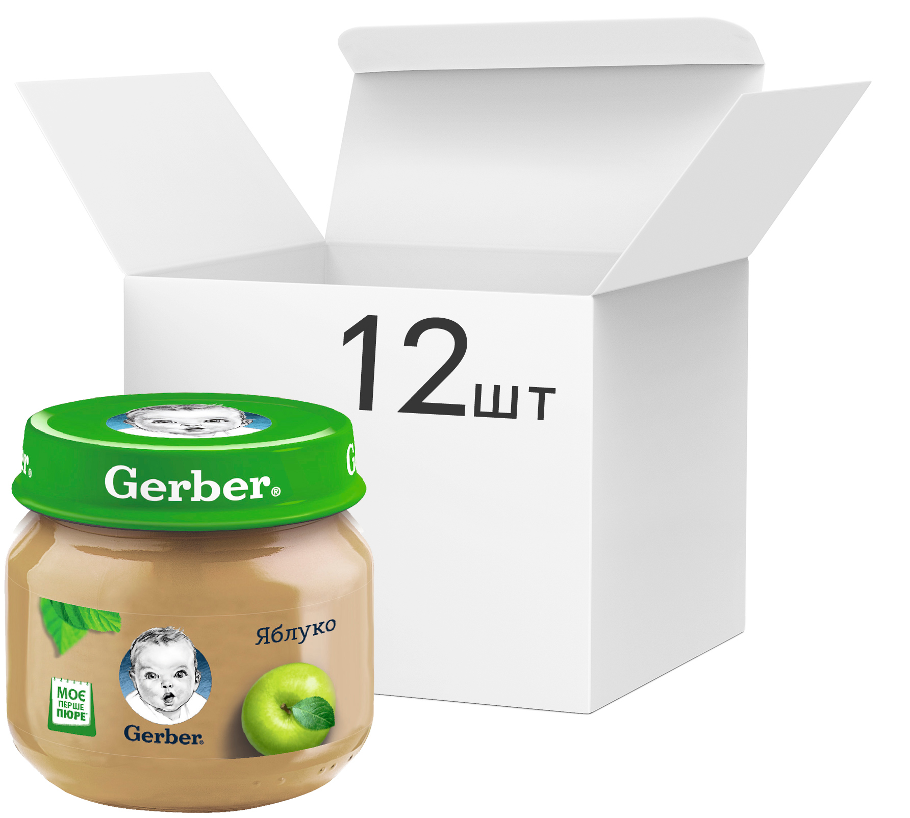 

Упаковка фруктового пюре Gerber Яблоко с 6 месяцев 80 г х 12 шт (7613033514043)
