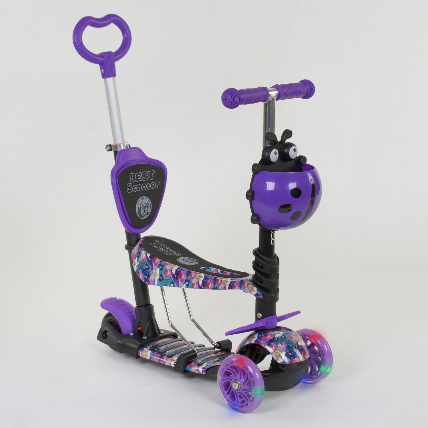 

Самокат-беговел 5в1 Best Scooter с родительской ручкой, светящиеся колеса 19870
