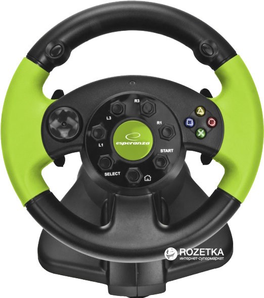 

Проводной руль Esperanza USB PC/PS3/Xbox 360 Black/Green (EG104)