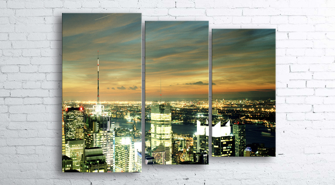 

Модульная картина на холсте 3 в 1 Ночной город 100х130 см (секции разного размера)