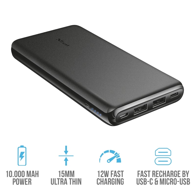 

Портативное зарядное устройство powerbank Trust Esla Thin 10000 mAh BLACK