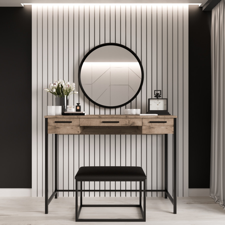 

Туалетный столик с зеркалом и банкеткой Fenster Нефертити Чёрный ДСП аликанте