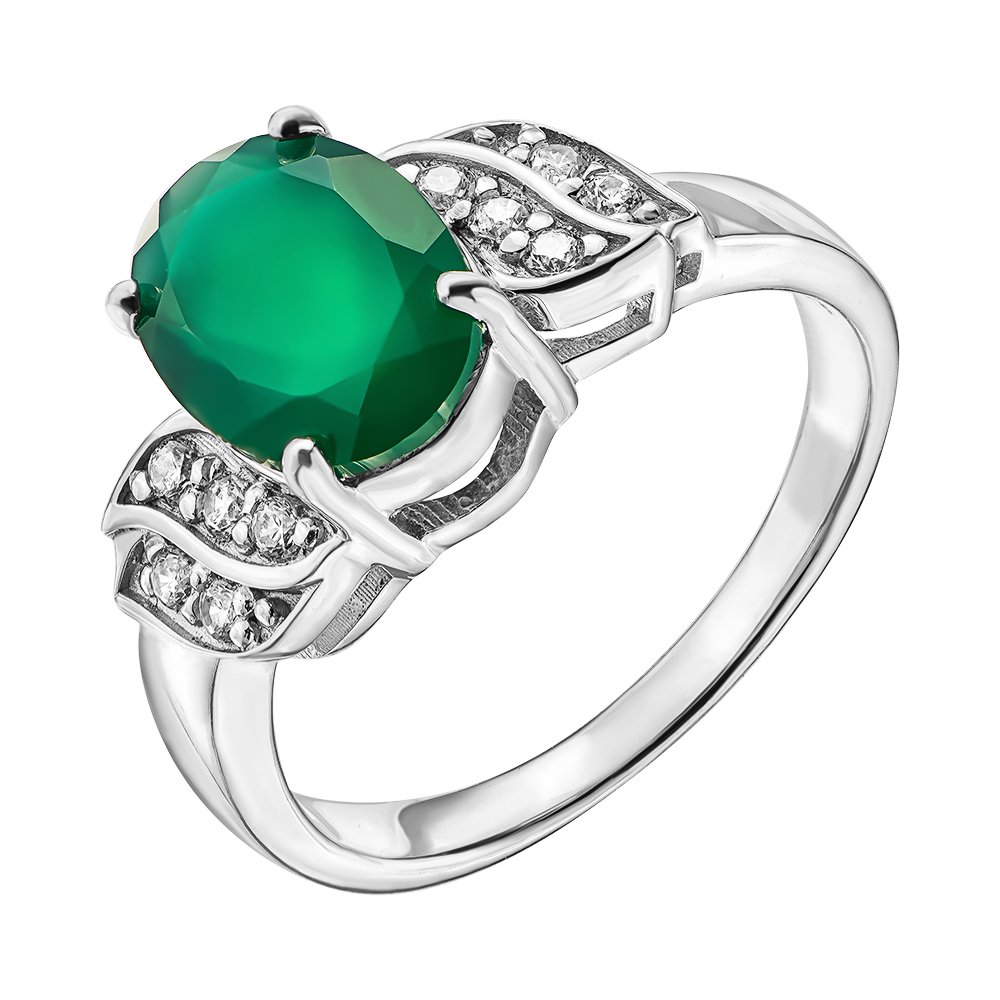 

Серебряное кольцо с агатом и фианитами 000137592 000137592 18 размера