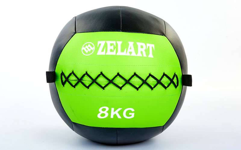 

Мяч волбол для кроссфита и фитнеса 8кг Zelart WALL BALL FI-5168-8 (PU, наполнитель-метал. гранулы, d-33см, черный-зеленый)