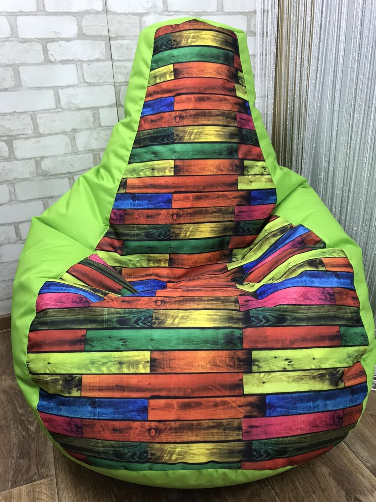 

Кресло груша "Elegant" Оксфорд салатовый + принт цветной размер ХЛ 130 см х 90 см