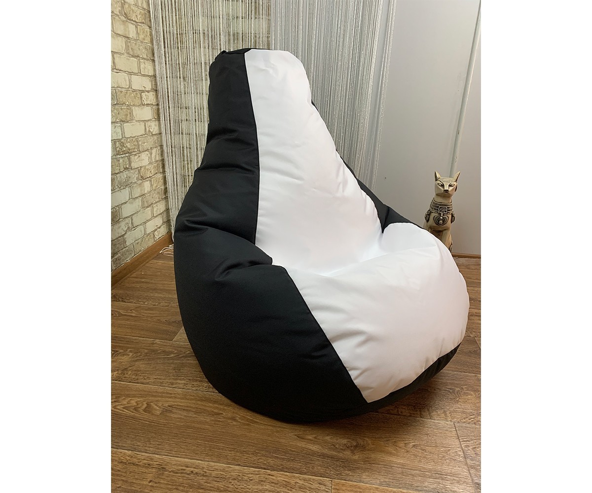 

Кресло Груша " Elegant " oksford черный + белый размер ХЛ 130 см х 90 см