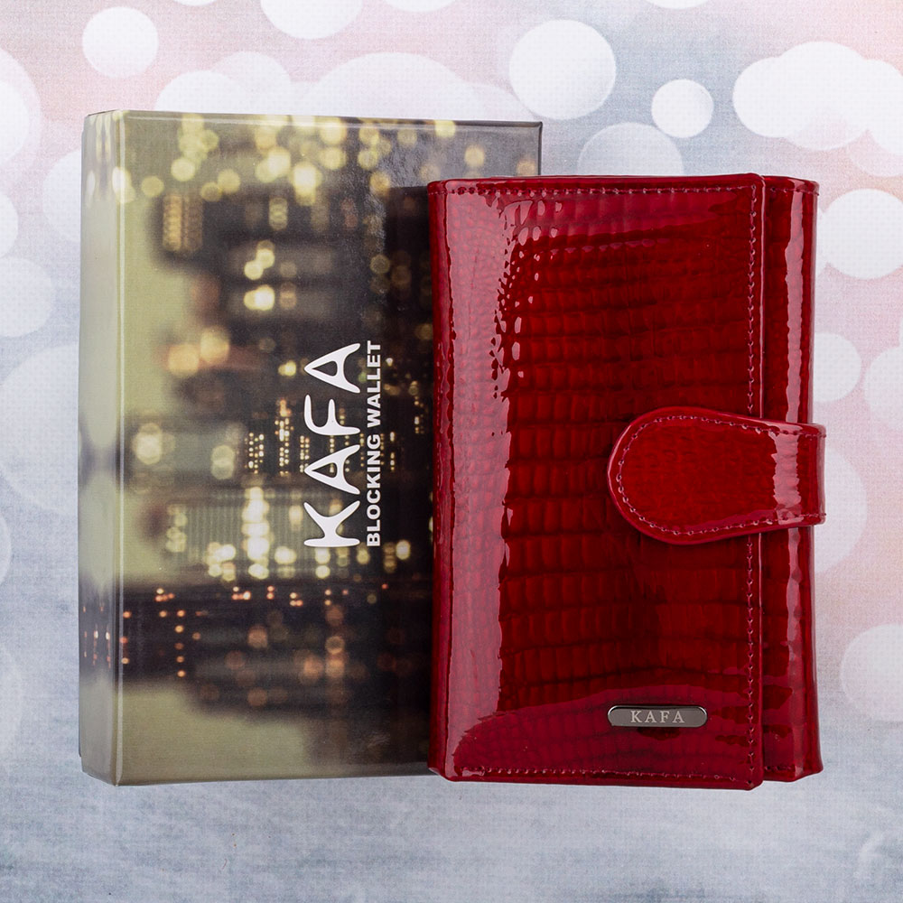 

Кошелек женский кожаный Kafa с блокировкой RFID-сигналов, красный (AE031-2/1)