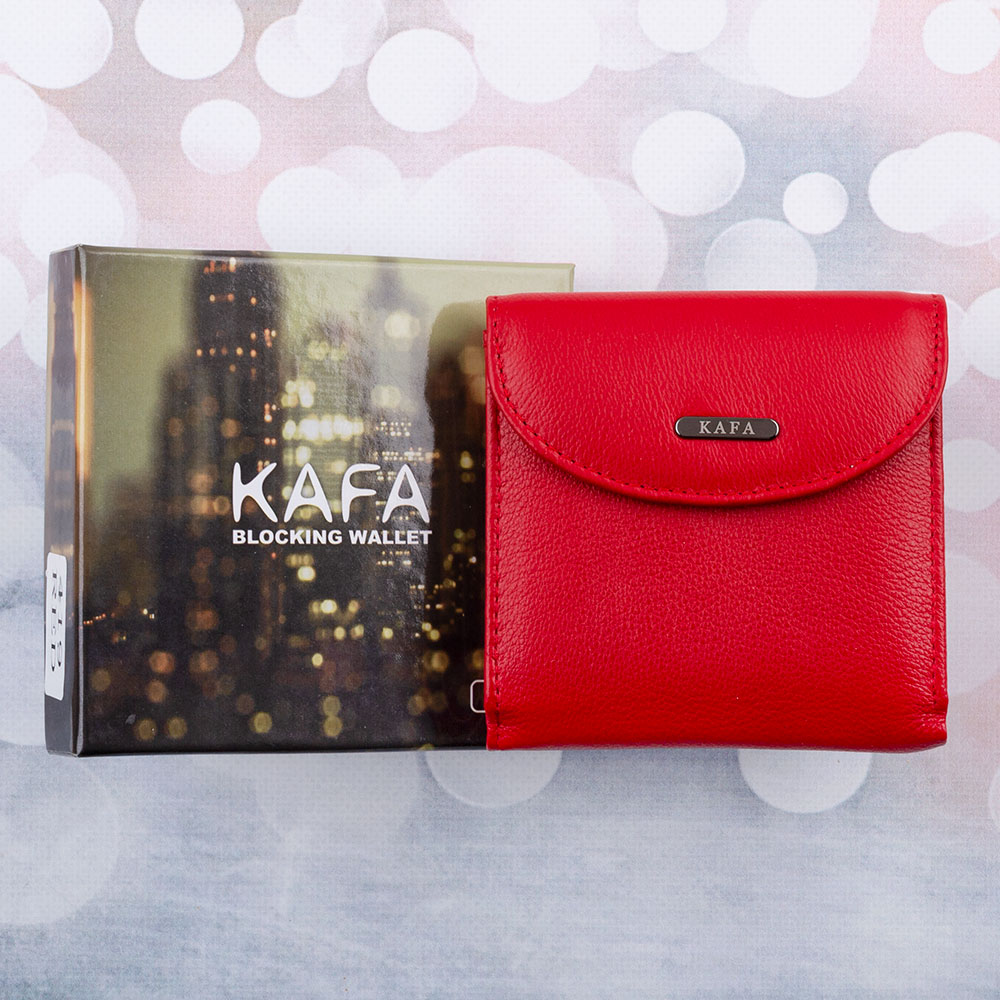 

Кошелек женский кожаный тонкий Kafa с блокировкой RFID-сигналов, красный (419)
