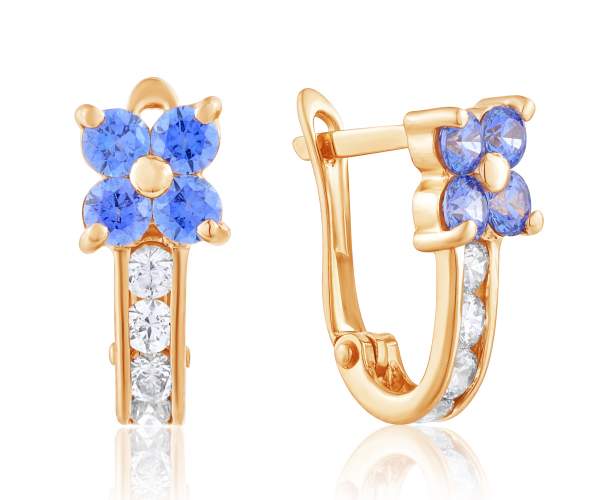 

Серьги золотые с английским замком камнем SWAROVSKI "Лилия", С4192SWFBLUE