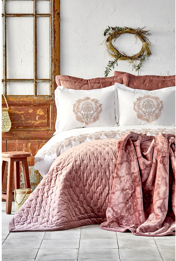 

Комплект постельного белья Karaca Home Chester Pudra 200х220 + Плед 200х240 (svt-2000022238540)