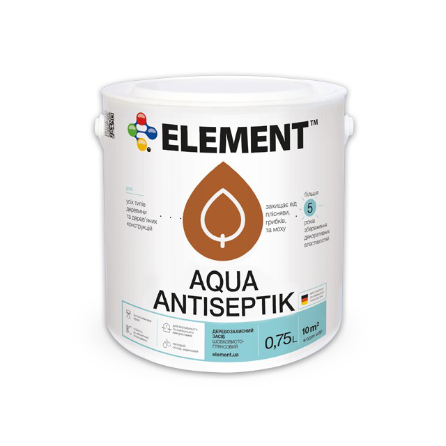 

Антисептик для дерева Aqua Antiseptik "ELEMENT" 0.75 л белый