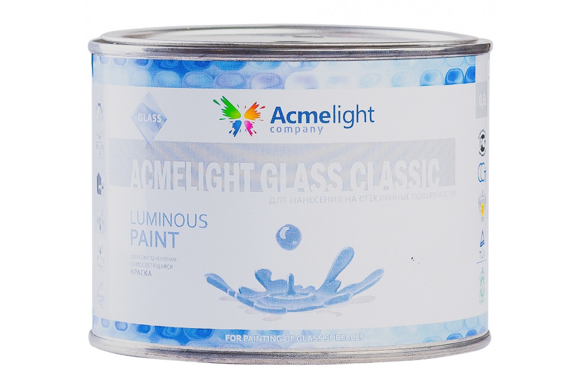 

Краска светящаяся, двухкомпонентная для стекла AcmeLight Glass Classic желтая с желтым свечением 0,75 л