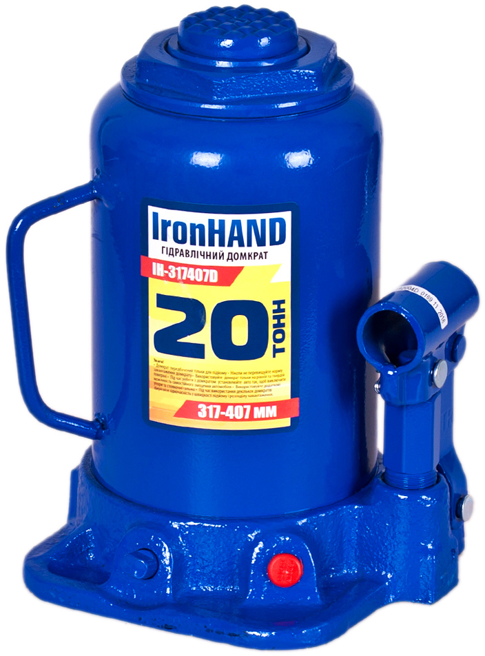 

Домкрат гідравлічний пляшковий Iron Hand 20 т 217-407 мм (IH-317407D)
