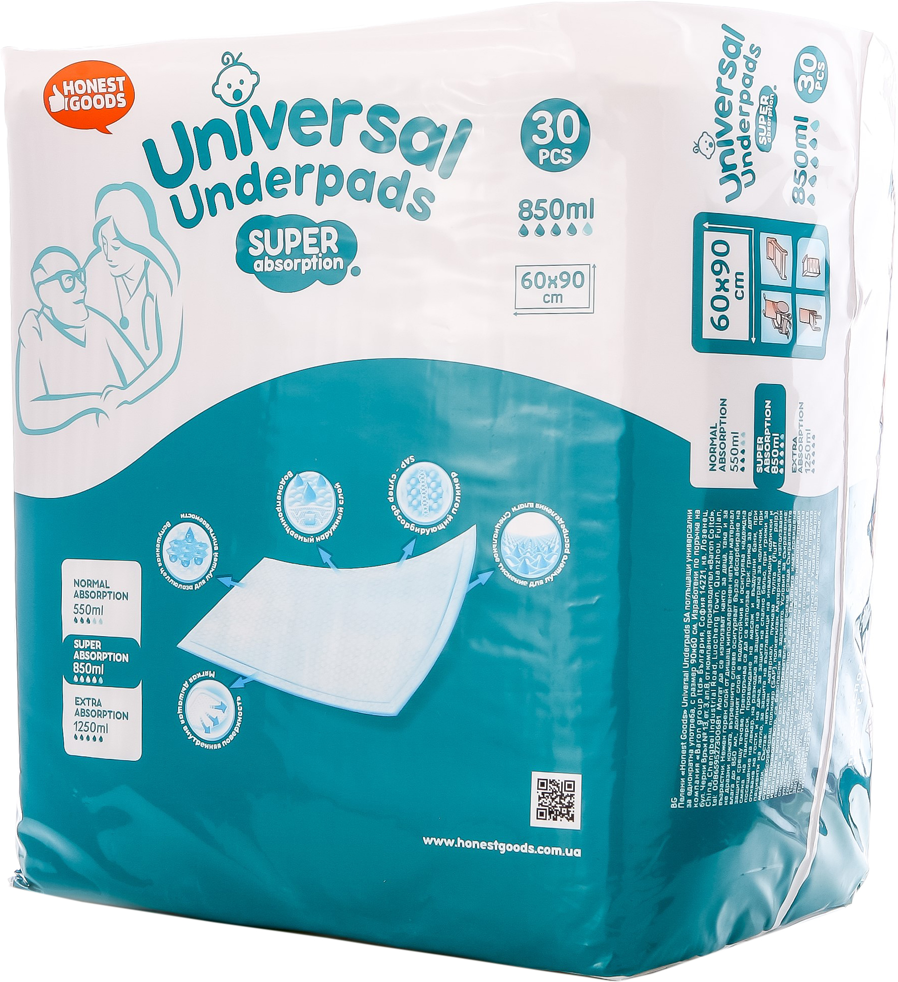 

Впитывающие пелёнки Honest Goods Universal Underpads SA 60 х 90 см 30 шт (3800500611174)