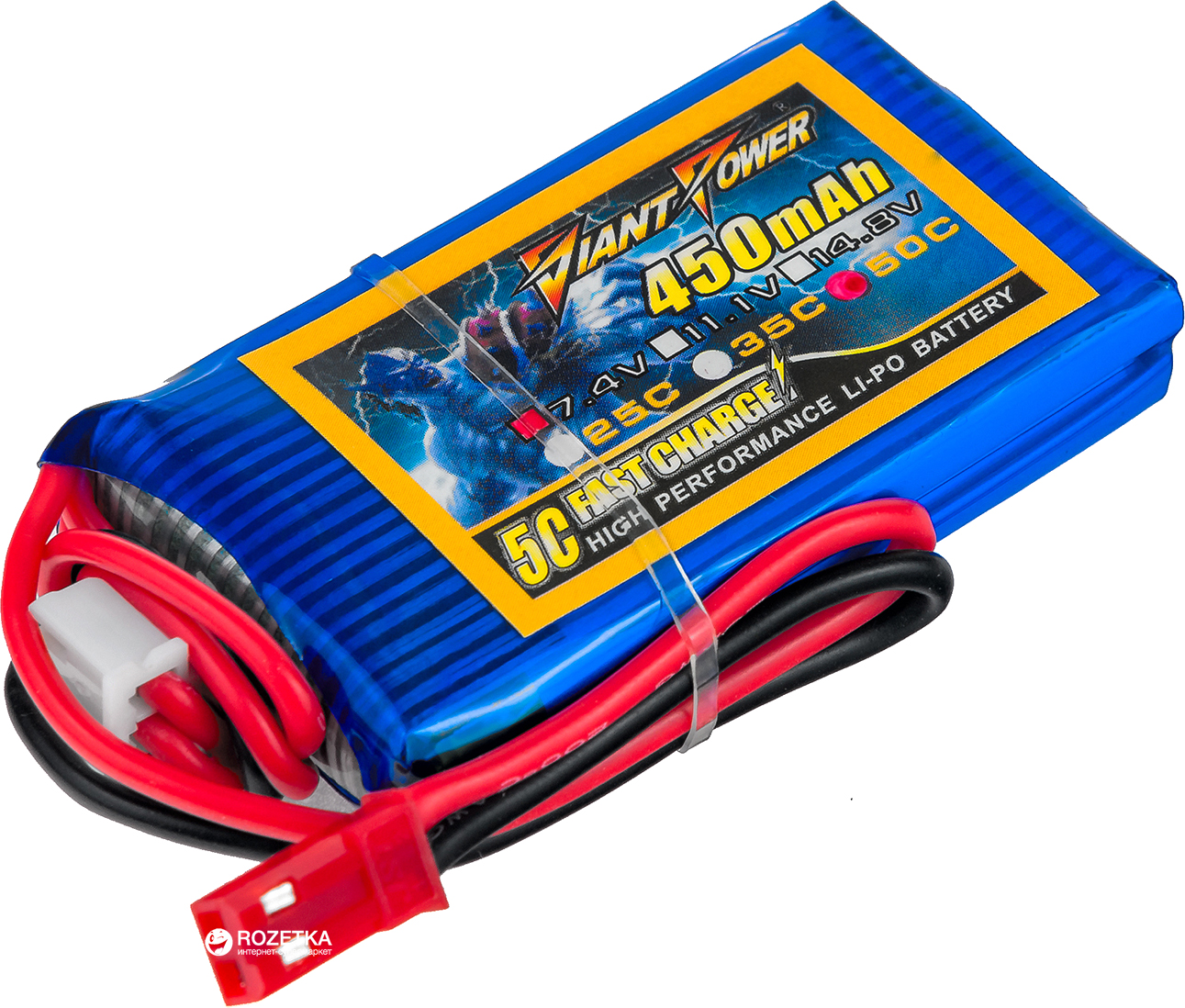 

Аккумулятор Giant Power Li-Pol 450 mAh 7.4V 2S 35C 10x30x53мм JST (2711786727194)