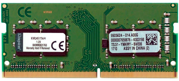 

Оперативная память Kingston SODIMM DDR4-2400 4096MB PC4-19200 (KVR24S17S6/4)