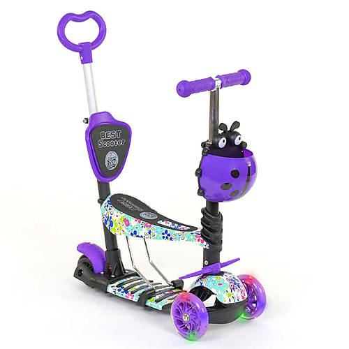 

Самокат 5в1 с ручкой "Божья коровка" (фиолетовый) Best Scooter (68995)