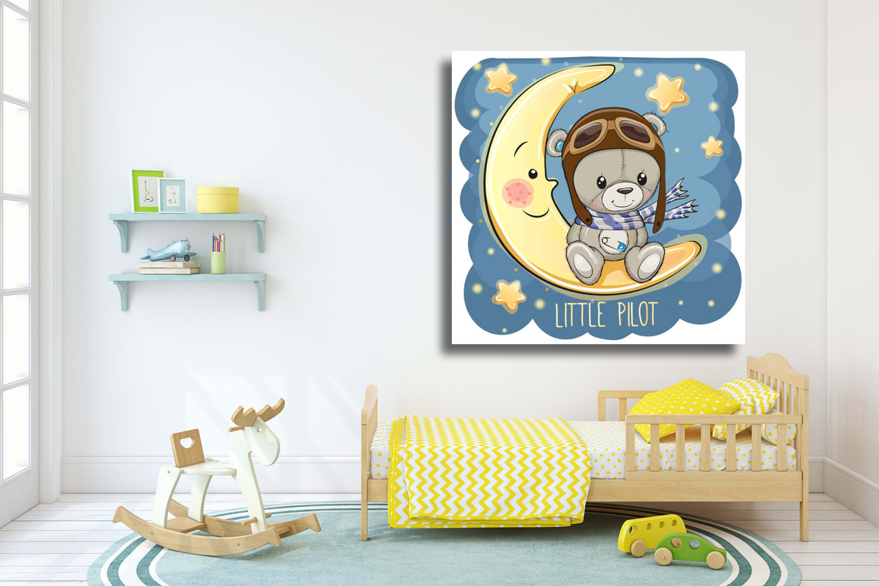 

Картина в детскую на холсте Мишка Little pilot 70х70
