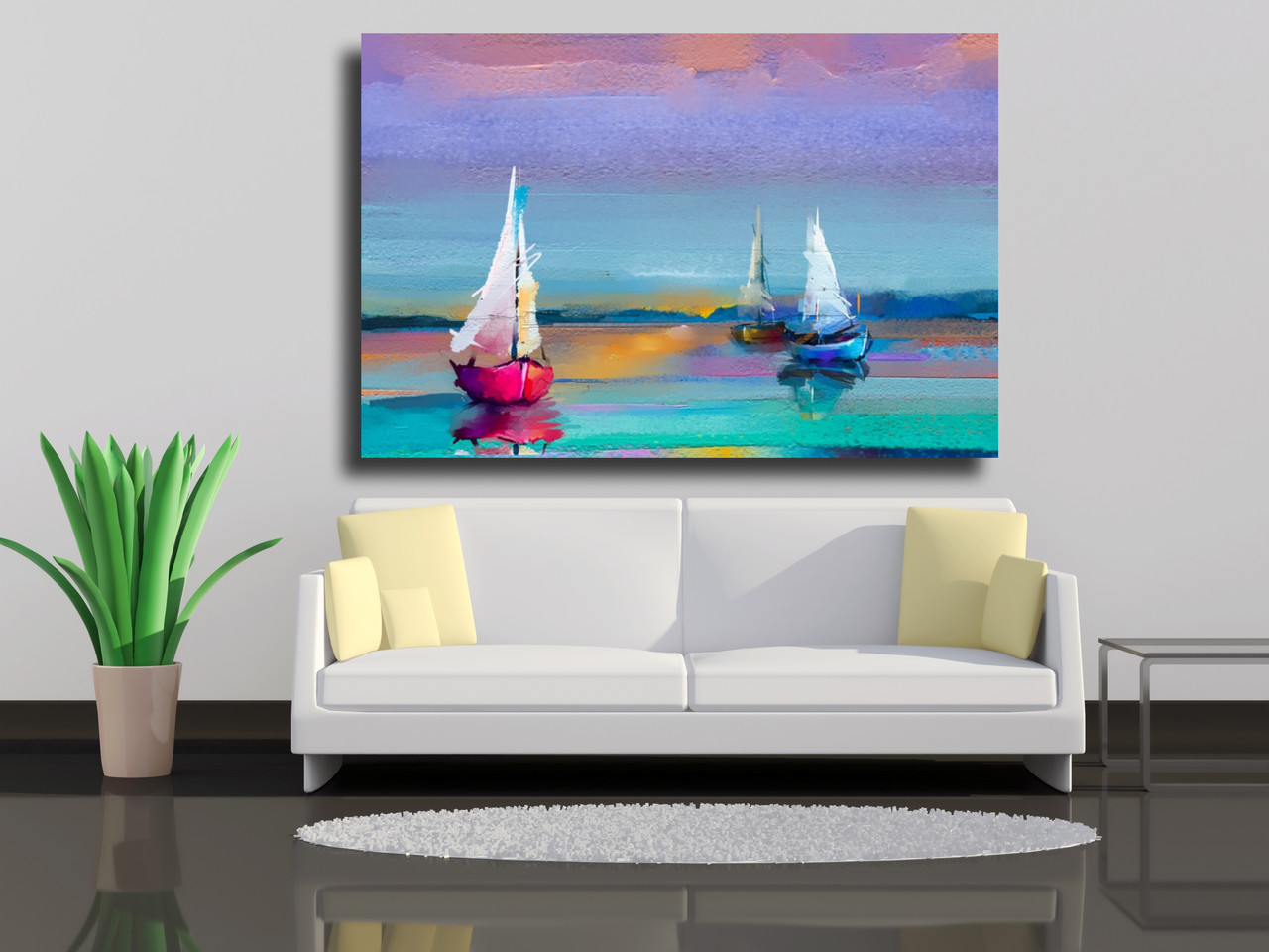 

Картина на холсте Красочная картина маслом с лодками 75х50