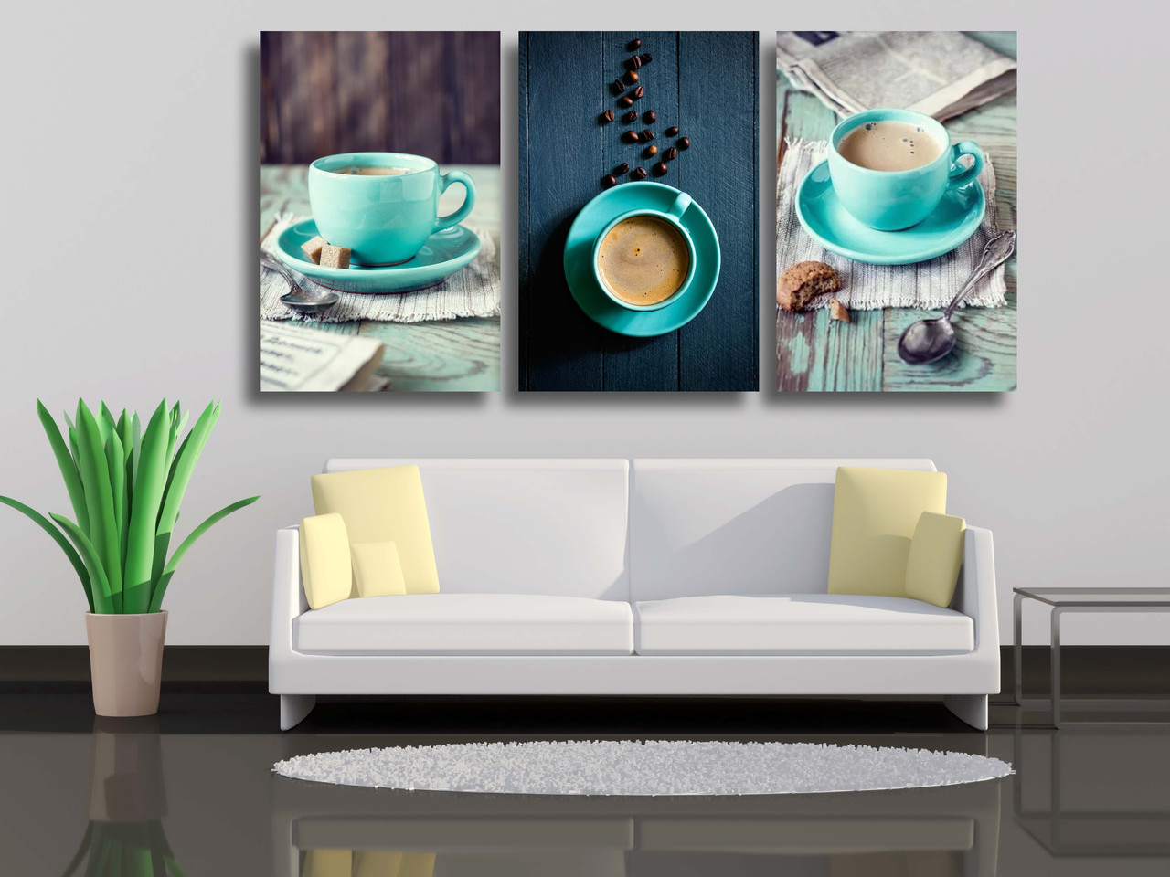 

Картина на холсте Комплект картин голубые чашки 40х60-3шт