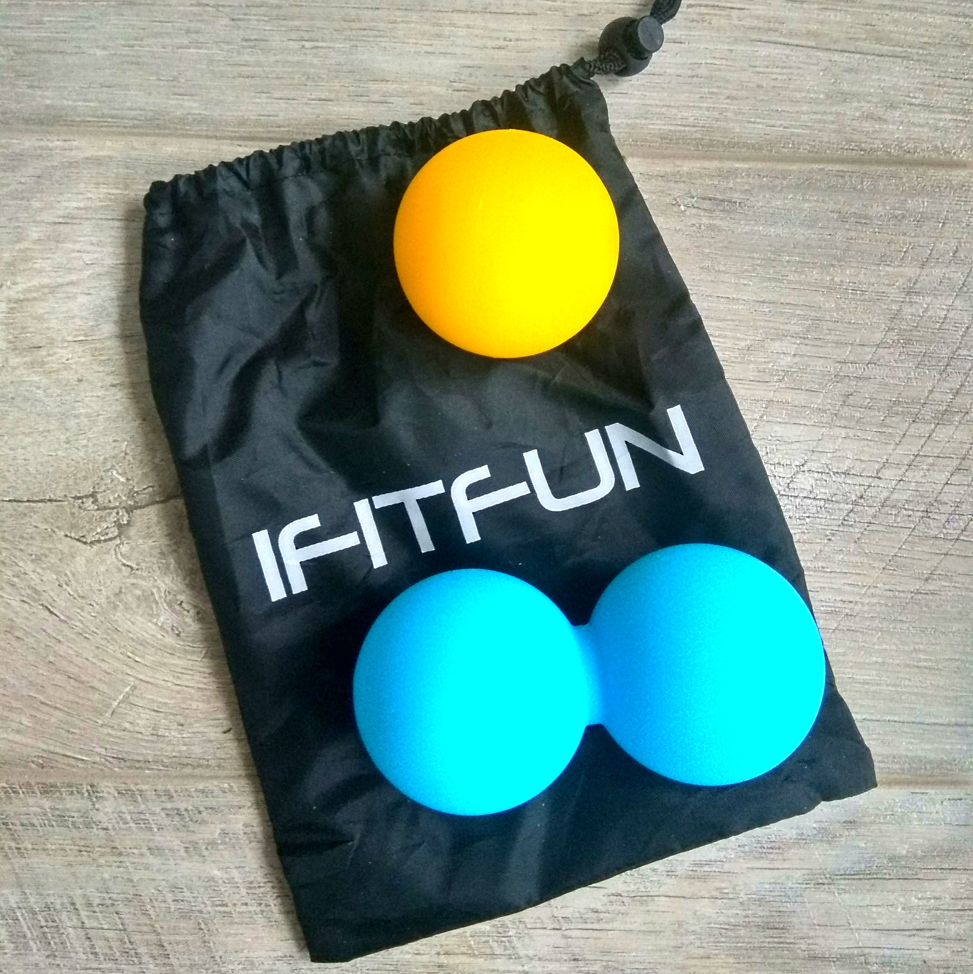 

Массажный набор из натурального каучука Lacrosse balls I Fit Fun: одинарный мяч двойной, мяч в чехле Цвет синий и желтый