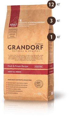 

Сухой корм для собак Grandorf Duck & Potato All Breeds утка 12 кг