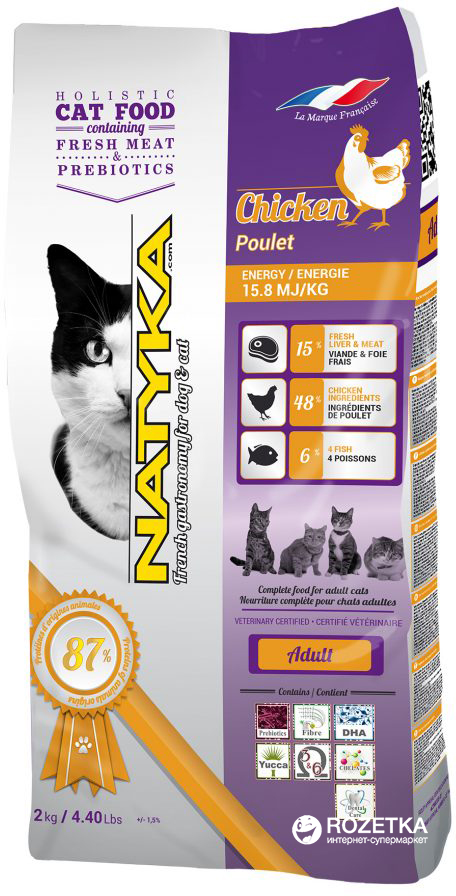 

Сухой полнорационный корм для кошек Natyka Cats Adult Chiken 2 кг
