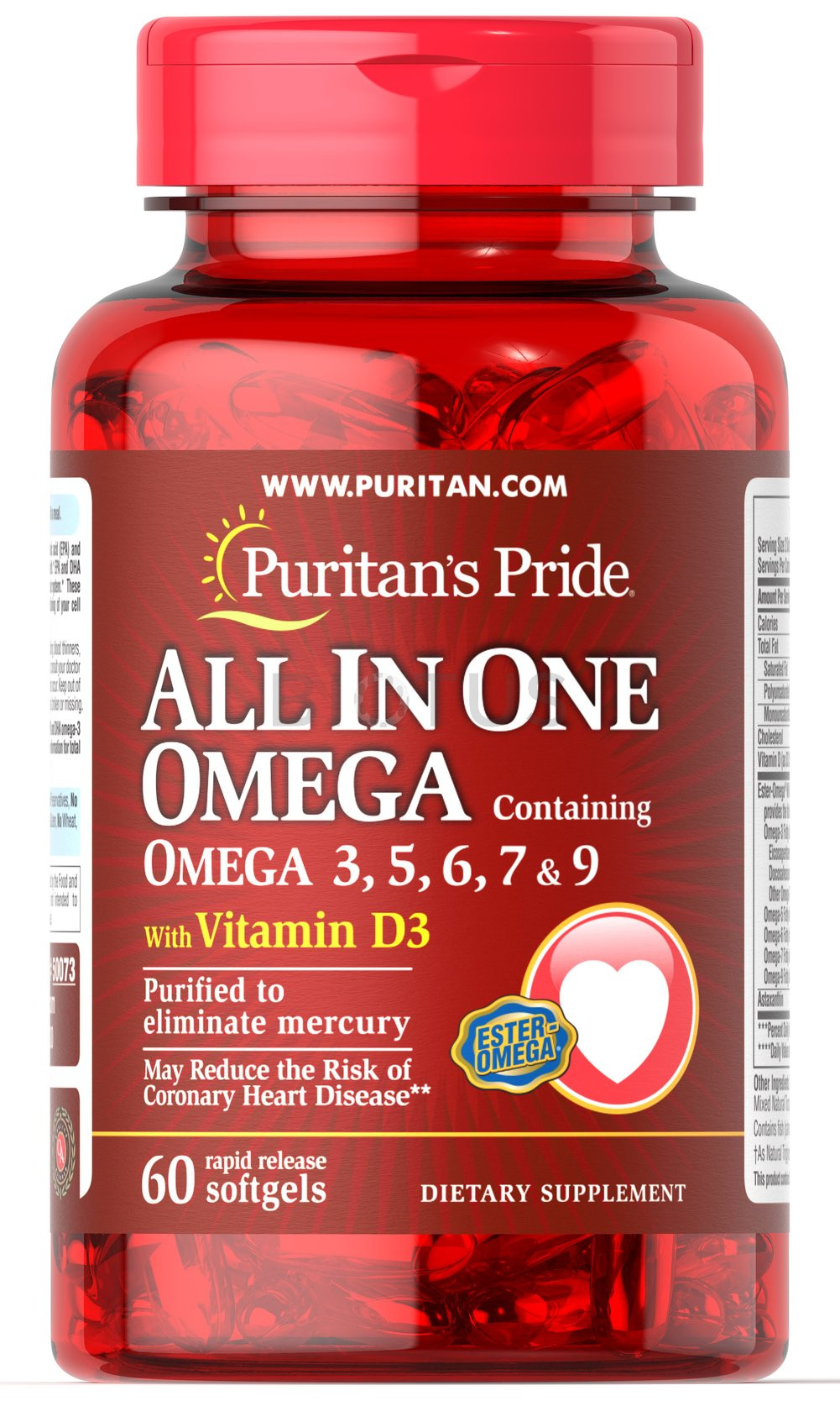 

Комплекс незаменимых жирных кислот Puritan's Pride All In One Omega 3, 5, 6, 7 and 9 with Vitamin D3 60 капсул (333663)