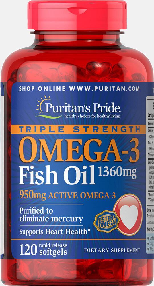 

Комплекс незаменимых жирных кислот Puritan's Pride Omega 3 Triple Strength 1360 мг 120 капсул (333703)