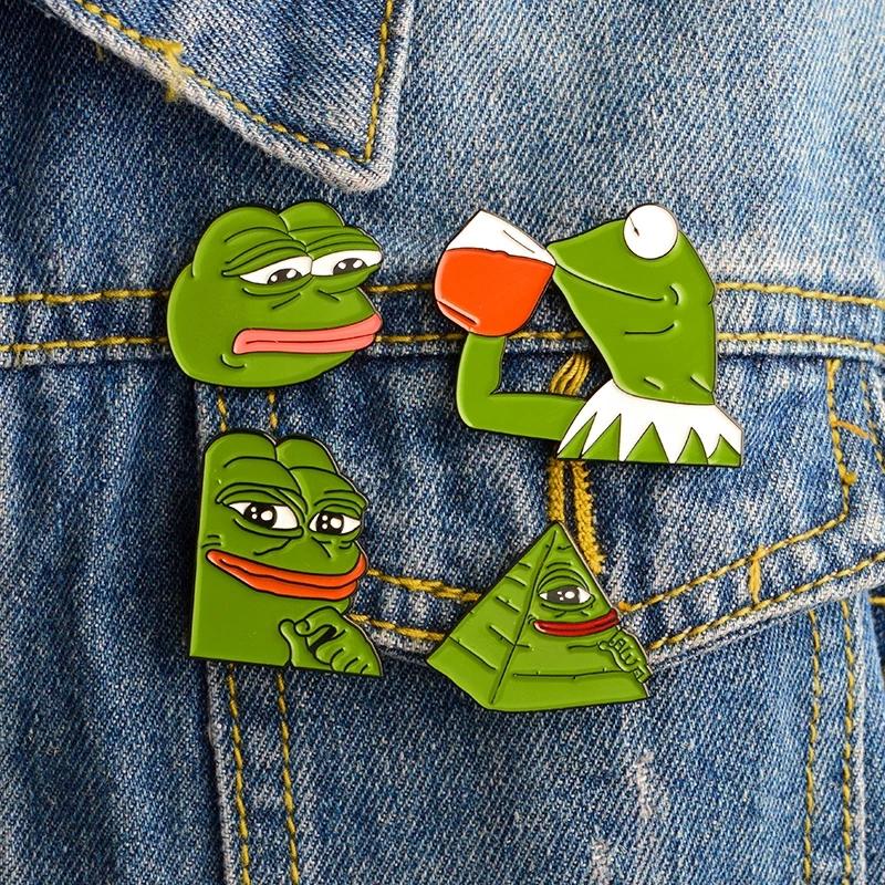 

Набор пинов значков Oxa Pepe the frog лягушки металлические зеленые