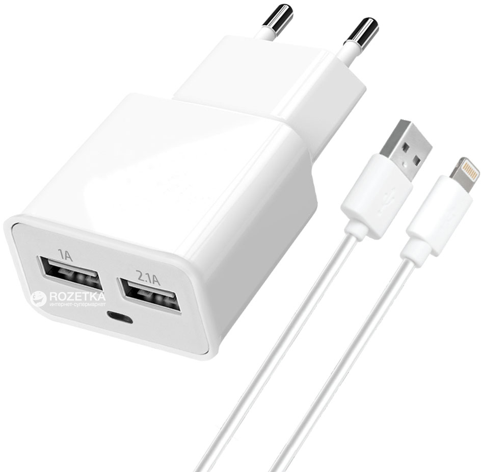 

Сетевое зарядное устройство Florence 2USB 2A + Lightning cable White (FW-2U020W-L)