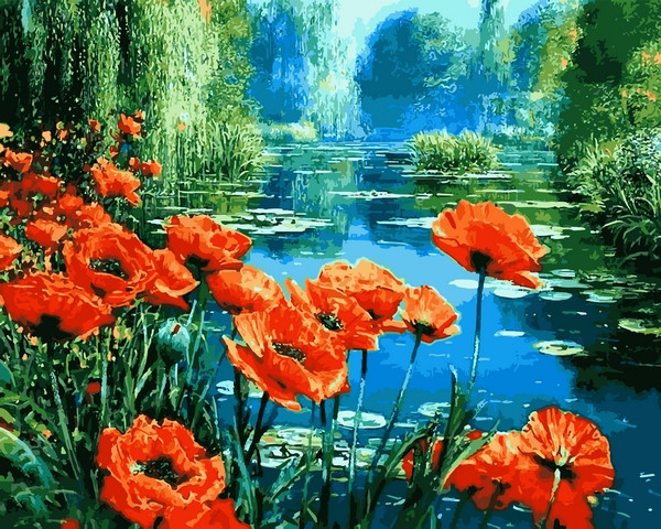 

Картина по номерам VP1251 Маки возле пруда, 40x50 см., Babylon