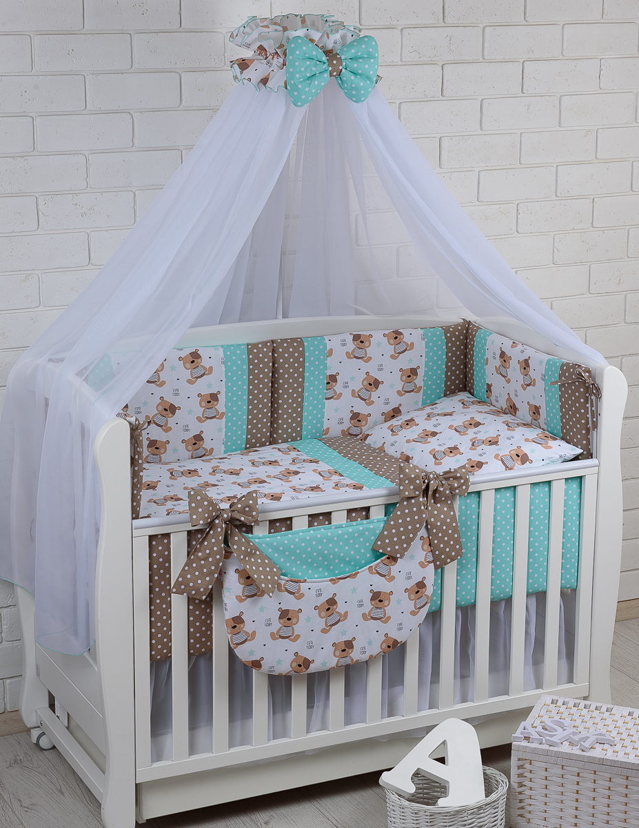 

Комплект постельного белья Asik Мишка Тедди с мятным горошком 8 предметов (8-256)